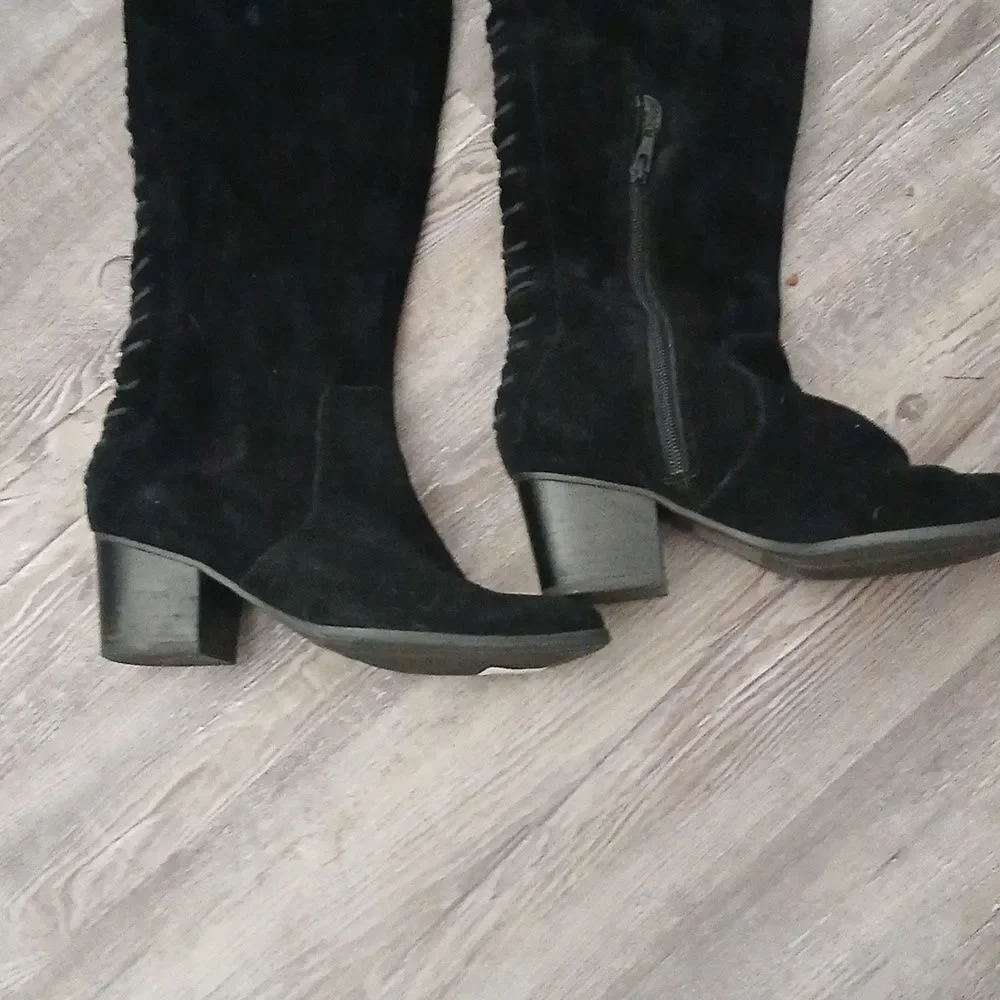 ALDO Bresa suede black over the knee lace laced back block heel boots  Sz 6.5